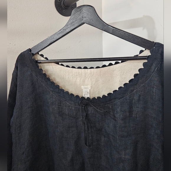 Dosa Black Linen Dress w/ Scalloped Neckline - Picture 3 of 6